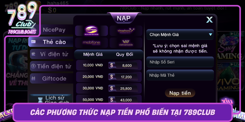Cac Phuong Thuc Nap Tien Pho Bien Tai 789Club0
